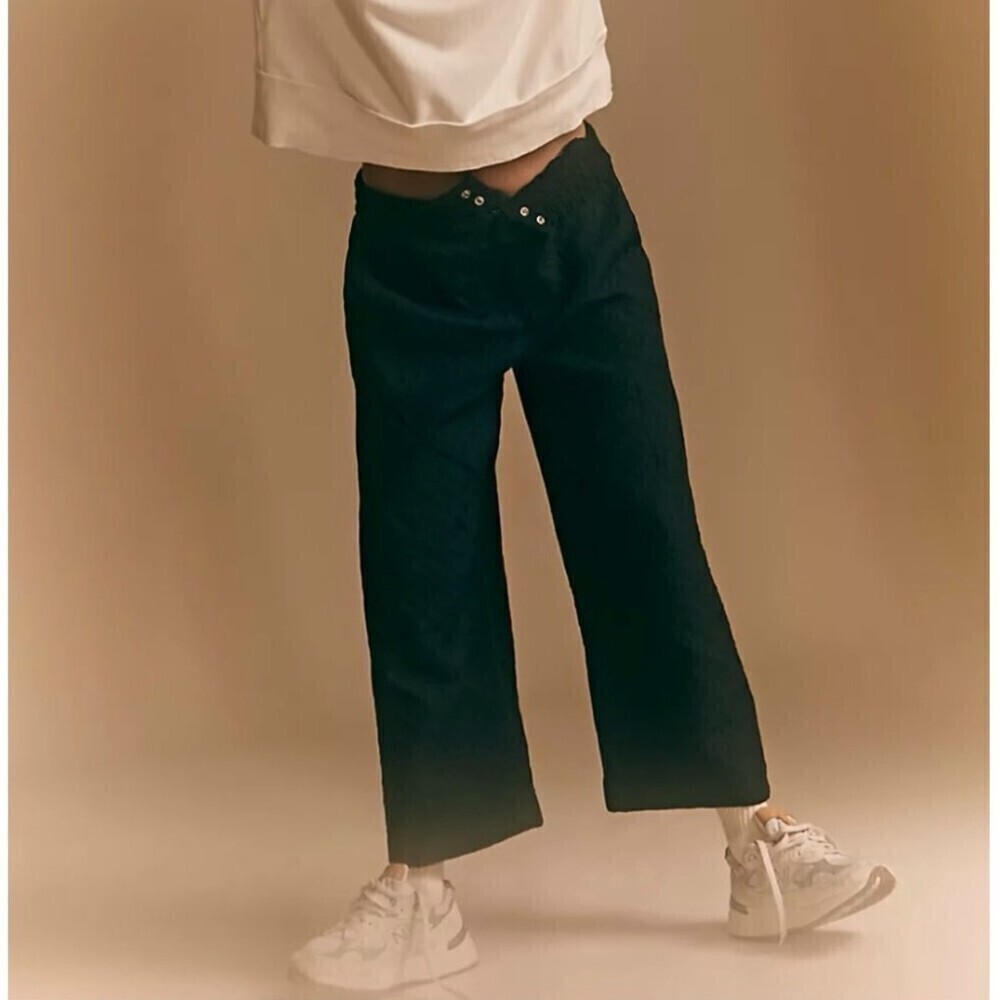NEW Free People Flipside High Waisted Wide Tapered Quilted Pants in Black Small - Picture 2 of 14